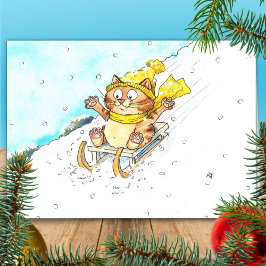 Kat Sledding Groet Kaart