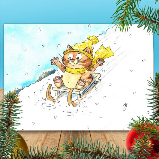 Kat Sledding Groet  Kaart