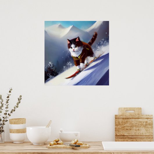 Kat Snowboarden Poster (Keuken)