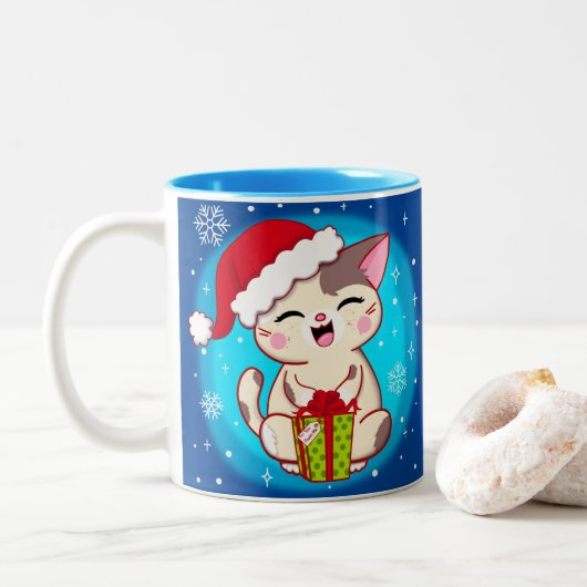 Kat Snowflake Mok voor kerstmis (Met donut)