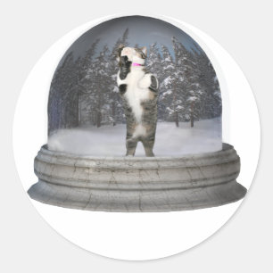 Kat snowglobe ronde sticker