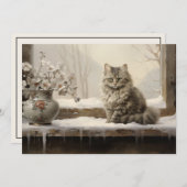 Kat Snowy Winter Vrolijk Kerstfeest Feestdagenkaart (Voorkant / Achterkant)