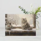 Kat Snowy Winter Vrolijk Kerstfeest Feestdagenkaart (Staand voorkant)