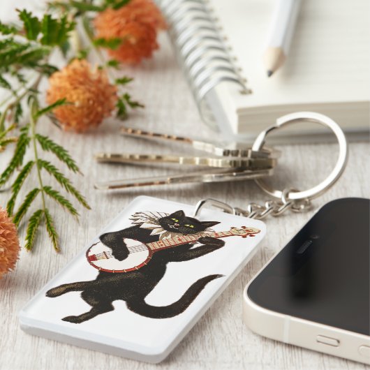 Kat Speel de Banjo Sleutelhanger (Voorkant Rechts)