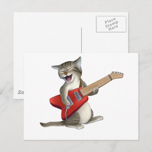 Kat-speelgitaar Briefkaart (Voorkant / Achterkant)