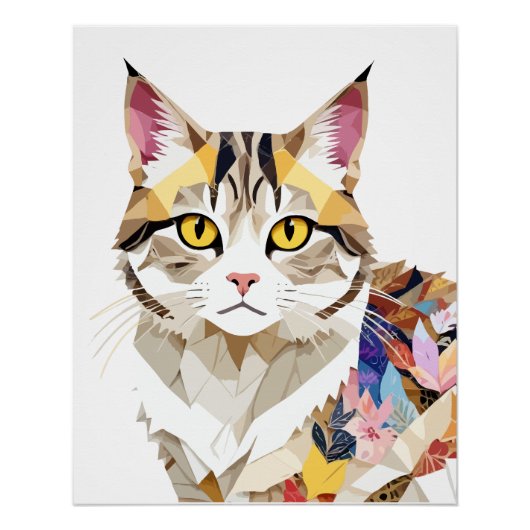 Kat speels Schattig leuk dier kleurrijke geometris Perfect Poster (Voorkant)