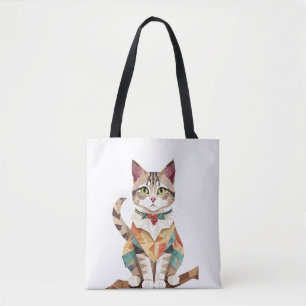 Kat speels Schattig leuk dier kleurrijke geometris Tote Bag