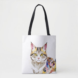 Kat speels Schattig leuk dier kleurrijke geometris Tote Bag
