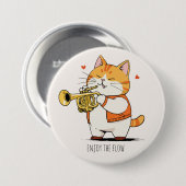 Kat Speelt De Trompet Ronde Button 7,6 Cm (Voorkant /achterkant)