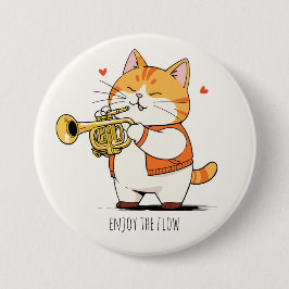 Kat Speelt De Trompet Ronde Button 7,6 Cm