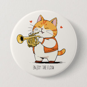 Kat Speelt De Trompet Ronde Button 7,6 Cm