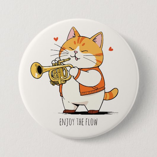 Kat Speelt De Trompet Ronde Button 7,6 Cm (Voorkant)