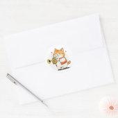 Kat Speelt De Trompet Ronde Sticker (Envelop)