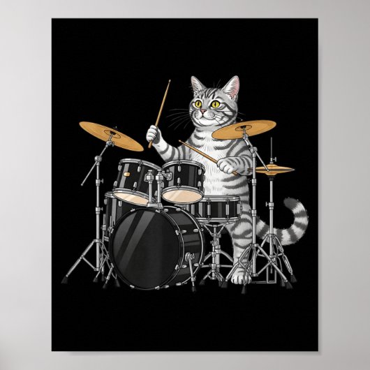 Kat Speelt Drums Drumstel Drumkit Drummen Drum Dr Poster (Voorkant)