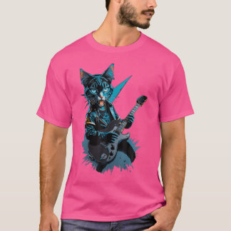 Kat speelt elektrische gitaar Heavy Metal Rock Cat T-shirt