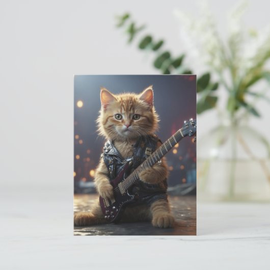 KAT SPEELT GITAAR BRIEFKAART (Staand voorkant)