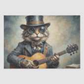 Kat speelt gitaar -Decoupage- Tissuepapier (Voorkant)