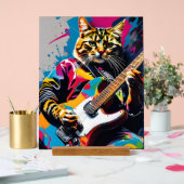 Kat speelt gitaar, rock graffiti acryl bord (Huwelijk)