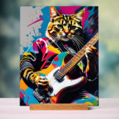 Kat speelt gitaar, rock graffiti acryl bord (Neutraal)
