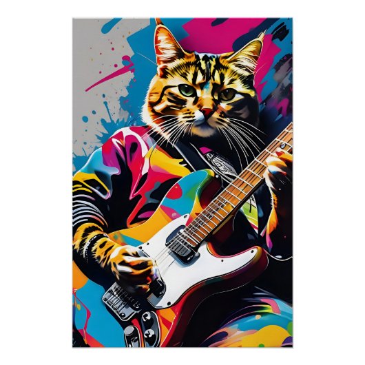 Kat speelt gitaar, rock graffiti perfect poster (Voorkant)