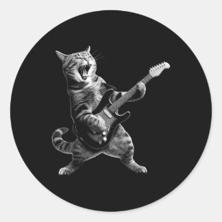 Kat speelt gitaarrock-'n-rollrockster voor mannen ronde sticker