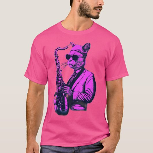 Kat speelt jazz op saxofoon t-shirt (Voorkant)