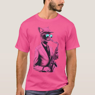 Kat speelt jazz op saxofoon t-shirt