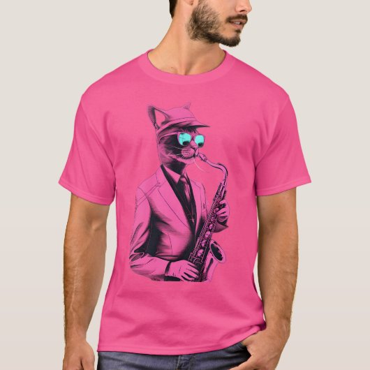Kat speelt jazz op saxofoon t-shirt (Voorkant)