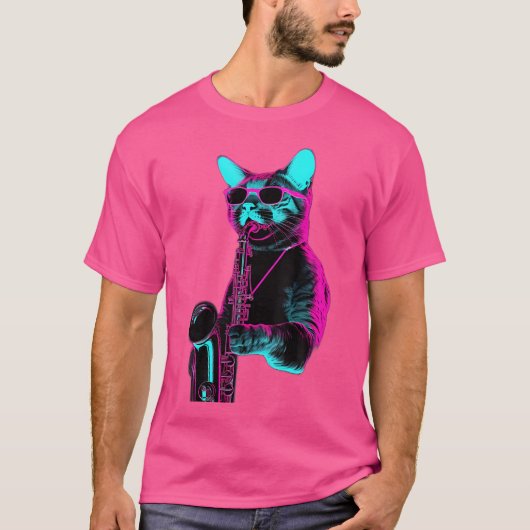 Kat speelt jazz op saxofoon t-shirt (Voorkant)