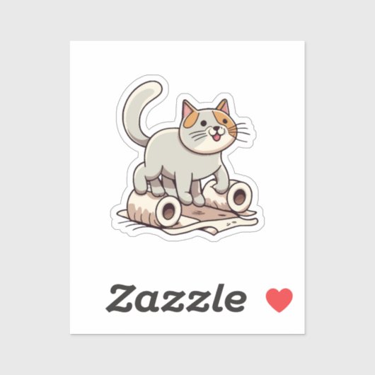 Kat Speelt met Toiletpapier Sticker (Vel)
