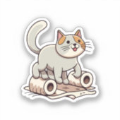 Kat Speelt met Toiletpapier Sticker (Voorkant)
