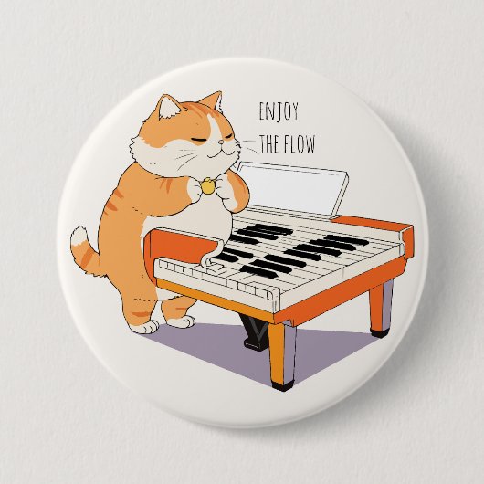 Kat Speelt Op De Piano Ronde Button 7,6 Cm (Voorkant)
