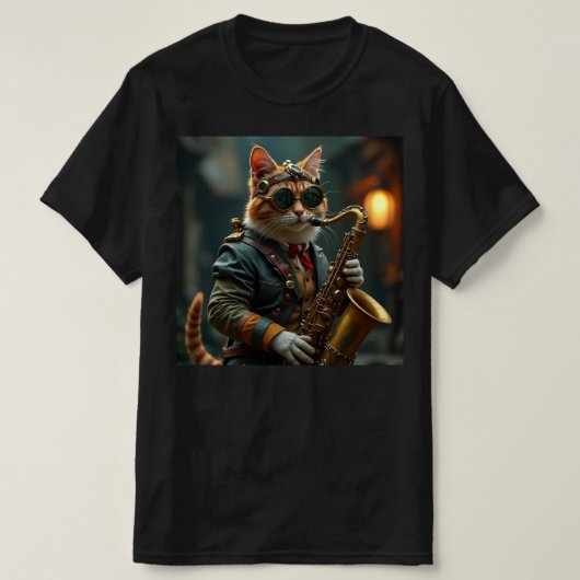 Kat speelt op de sax. t-shirt (Design voorkant)