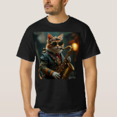 Kat speelt op de sax. t-shirt (Voorkant)