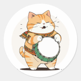 Kat Speelt Op De Trom Ronde Sticker
