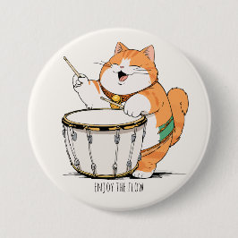 Kat Speelt Op De Trommel Ronde Button 7,6 Cm