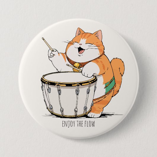 Kat Speelt Op De Trommel Ronde Button 7,6 Cm (Voorkant)