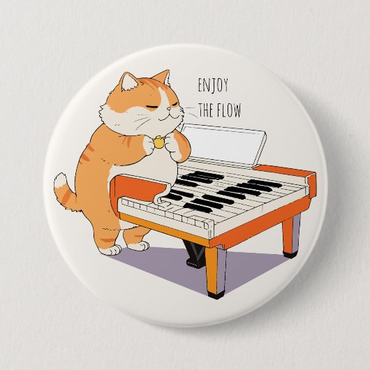 Kat speelt piano ronde button 7,6 cm (Voorkant)