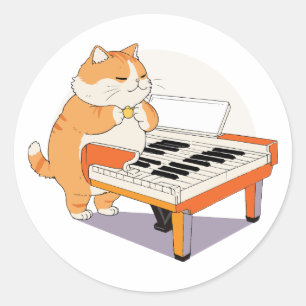 Kat speelt piano ronde sticker