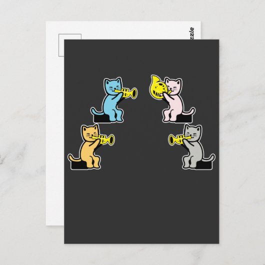 Kat speelt trombone briefkaart (Voorkant / Achterkant)