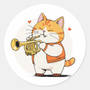 Kat speelt trompet ronde sticker