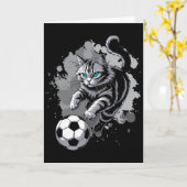 Kat Speelt Voetbal Kaart (Gele Bloem)