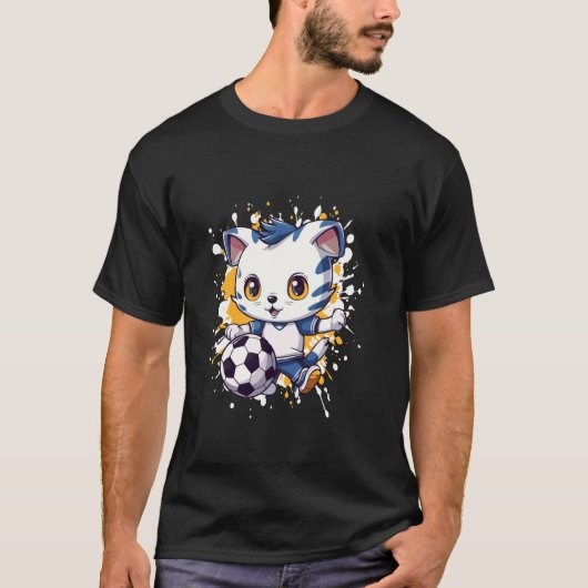 Kat Speelt Voetbal Strip T-shirt (Voorkant)