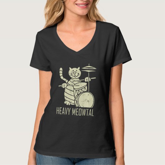 Kat-speeltrommel Funny Heaval Meowtal Cat Drum T-shirt (Voorkant)