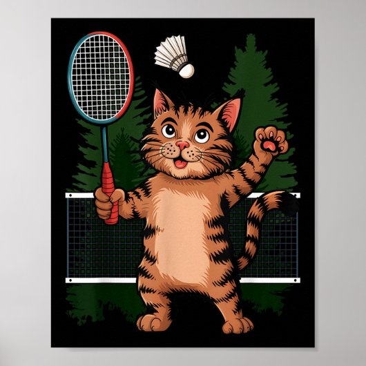 Kat spelen Badminton Shuttle Player Lover Coach G Poster (Voorkant)