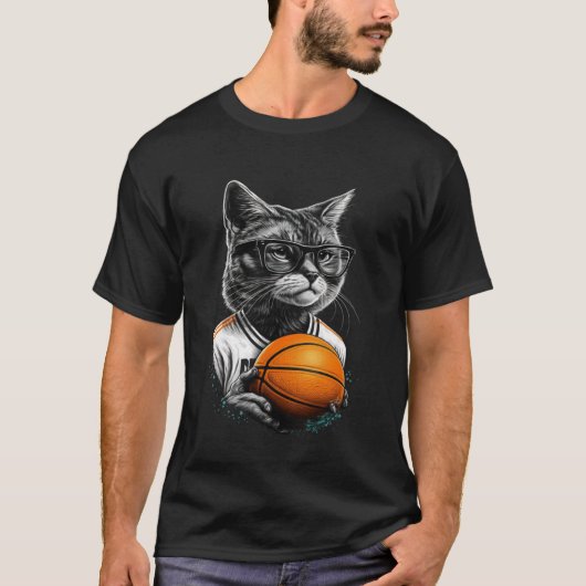 Kat Spelen Basketbal Graphic T - shirts Mannen Vro (Voorkant)