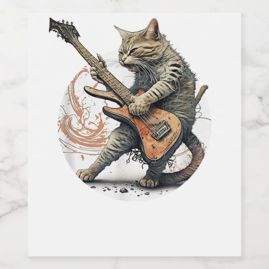 Kat Spelen Gitaar Rock Kat Heavy Metal Kat Mus Wijn Etiket (Enkel label)