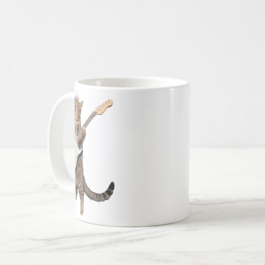 Kat spelen gitaar Shirt Kinder Mannen Vrouwen Rock Koffiemok (Voorkant links)