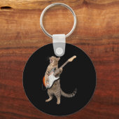 Kat spelen gitaar Shirt Kinder Mannen Vrouwen Rock Sleutelhanger (Voorkant)