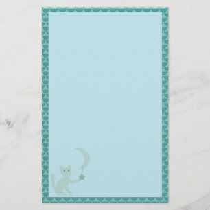 Kat Spelen met Blauwgroen maan en Ster Briefpapier